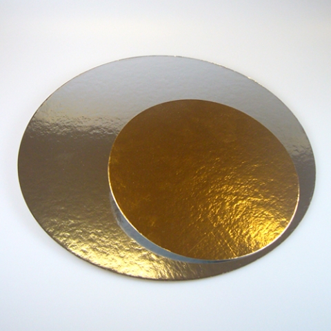 Billede af Kageplade / kagepap sølv/guld rund, Ø26cm